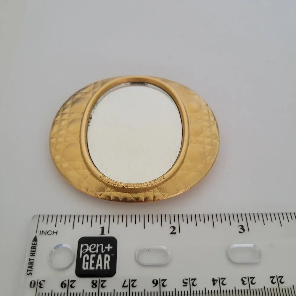 Christian Dior‎ Parfums Compact Mirror With Case Gold Portable Oval Designer
